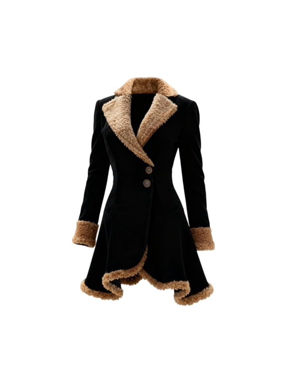 Women's Denim Western Retro Trench Coat with Plush Fleece Lining for Fashionable Warmth, Casual Long Sleeve Jacket for Winter Outwear and Outdoor Activities,Black M