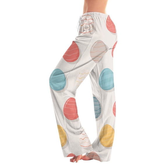 Wutalume Women's Easter Bunny Print Casual Pants, Soft Milk Silk Brushed Lounge Pajama Pants for Home, Sleep, Relaxation, Cozy Fabric, Drawstring Elastic Waist,Beige L