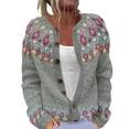 thumbnail image 1 of Wutalume Women's Fair Sweaters Neck Loose Fit Button Up Chunky Sweater Open Front Casual Fall Knit Jacket, Comfortable and Stylish Top for Layering,Dark Gray 2XL, 1 of 4