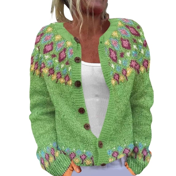 Wutalume Women's Fair Sweaters Neck Loose Fit Button Up Chunky Sweater Open Front Casual Fall Knit Jacket, Comfortable and Stylish Top for Layering,Green XL