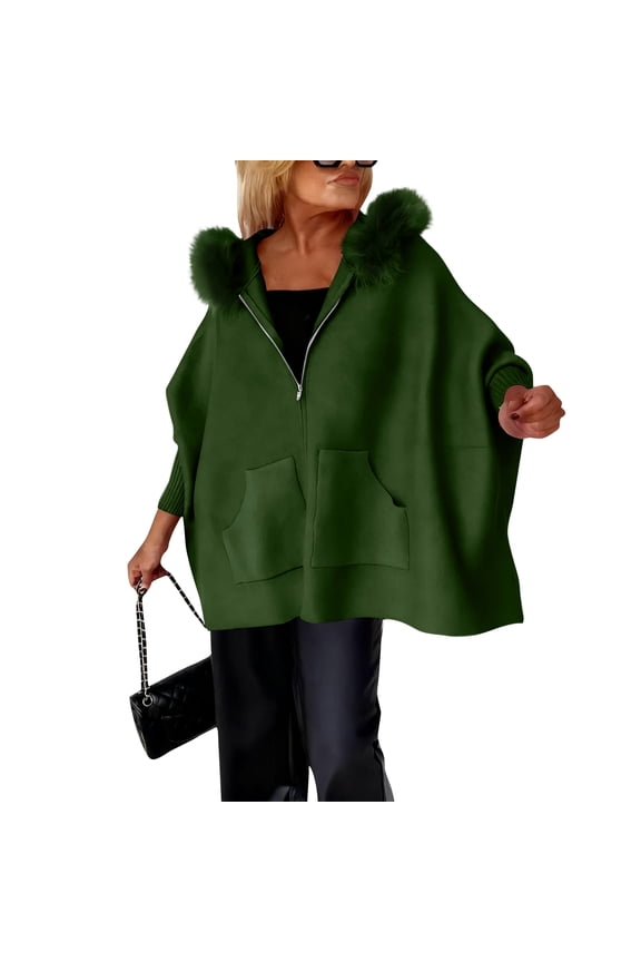 Women's Fashion Casual Button Long Sleeve Round Neck Plush Jacket, Soft and Warm, Comfortable Fit, Ideal for Fall and Winter, Everyday Layering Piece,Army Green L