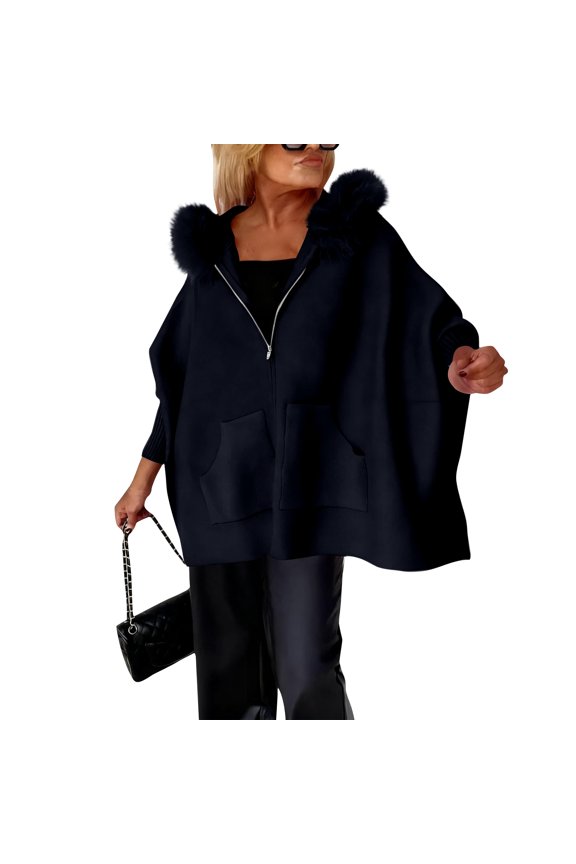 Women's Fashion Casual Button Long Sleeve Round Neck Plush Jacket, Soft and Warm, Comfortable Fit, Ideal for Fall and Winter, Everyday Layering Piece,Black S