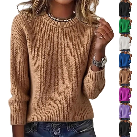 Wutalume Women's Fashion Casual Loose Pullover Solid Color Round Neck Long Sleeve Knit Sweater, Soft Everyday Top for Relaxed Style and Comfort,Black L