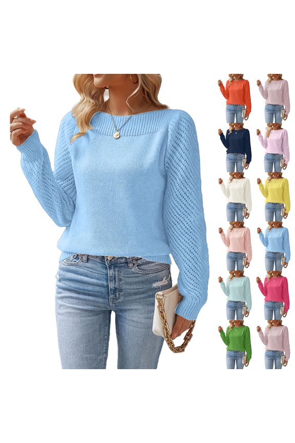 Women's Fashion Casual Openwork Long Sleeve Off Shoulder Pullover Knit Top, Cold Shoulder Design, Stylish Lacy Top for Evening Outings,Green L