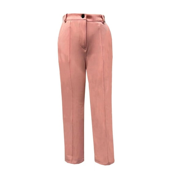 Wutalume Women's Fashion Casual Solid Color Straight Leg Pants with Pockets, Versatile Fit, and Everyday Comfort for Office and Casual Outings,Pink S