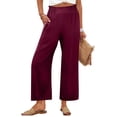 thumbnail image 1 of Wutalume Women's Fashion Cropped Pants, Elastic High Waist Casual Trousers with Pockets Solid Color, Loose Fit,Perfect for Spring Summer Wardrobe,Wine XL, 1 of 6