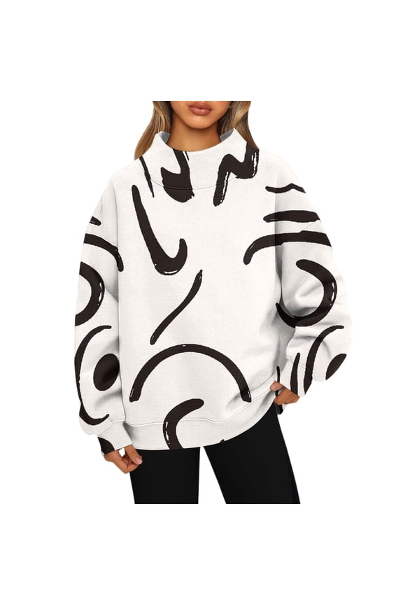 Women's Fashion Floral Print Long Sleeve High Neck Sweatshirt Top, Elegant and Comfortable for Casual and Dressy Wear, with a Relaxed Fit and Beautiful Patterns,White XL