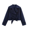 thumbnail image 1 of Wutalume Women's Fashion Long Sleeved Solid Color Double Layer Collar Soft Coat, Belted Short Trench Jacket for Casual and Office Wear in All Seasons,Navy L, 1 of 3