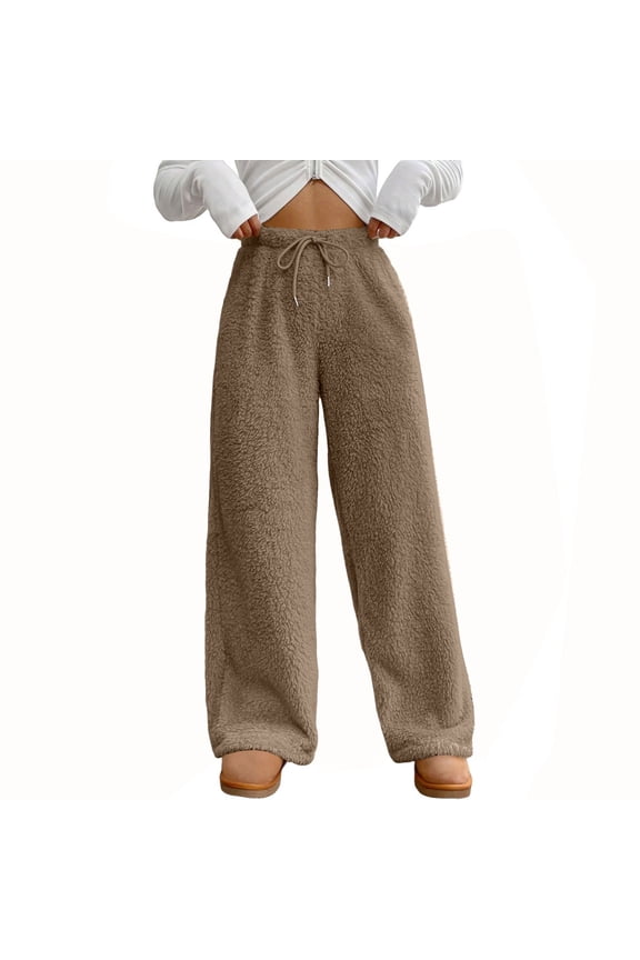 Women's Fashion Plush Casual Pants in Solid Color with Loose Comfortable Fit, Soft Fleece Lining for Warmth and Cozy Everyday Trousers,Camel 3XL