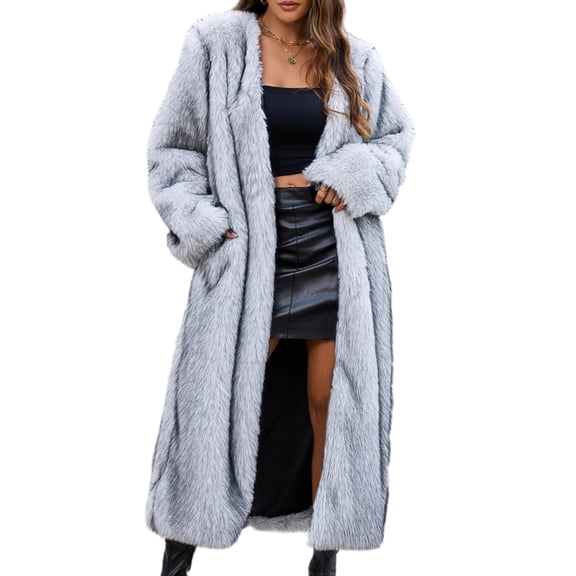 Wutalume Women's Fashion Plush Jacket Casual Solid-color Long-sleeved Cardigan Long Coat, Faux Fur Design, Warm and Luxurious, Perfect for Winter Events and Outings,White S