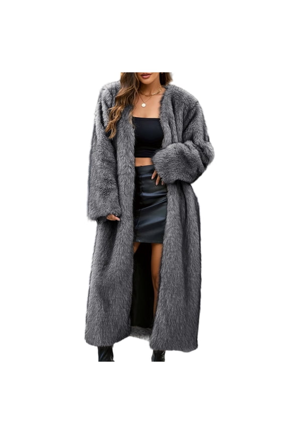 Women's Fashion Plush Jacket Casual Solid-color Long-sleeved Cardigan Long Coat, Faux Fur Design, Warm and Luxurious, Perfect for Winter Events and Outings,Camel 2XL