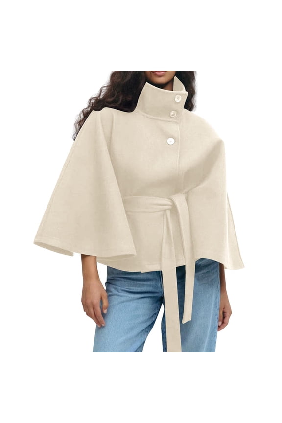 Women's Fashion Solid Color Hooded Button Up Belted Trench Coat Jacket, Classic and Elegant Outerwear for Office and Casual Occasions,Beige L