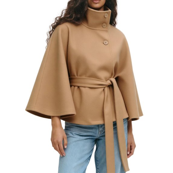 Wutalume Women's Fashion Solid Color Hooded Button Up Belted Trench Coat Jacket, Classic and Elegant Outerwear for Office and Casual Occasions,Khaki 2XL
