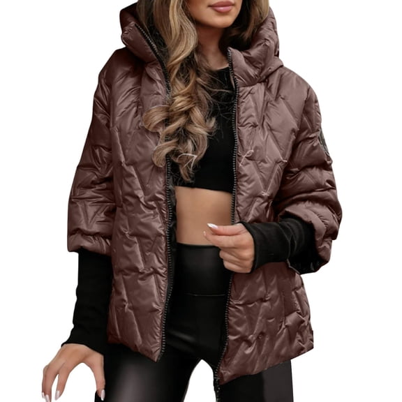 Wutalume Women's Fashion Winter Solid Color Long Sleeve Zipper Loose Warm Hooded Coat, Plush Lining, Windproof Design, Perfect for Outdoor and Casual Wear,Light Brown S