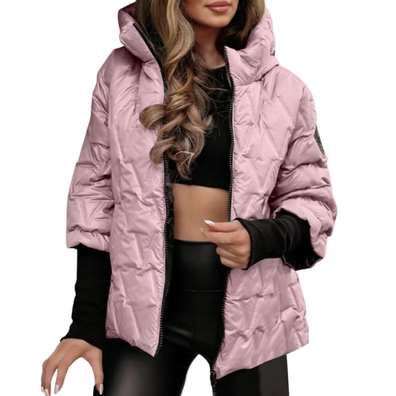 Wutalume Women's Fashion Winter Solid Color Long Sleeve Zipper Loose Warm Hooded Coat, Plush Lining, Windproof Design, Perfect for Outdoor and Casual Wear,Pink M