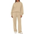 thumbnail image 1 of Wutalume Women's Fashionable Casual 2-Piece Sportswear Set, Long Sleeve Hoodie and Wide Leg Sweatpants, Fall Winter Outfit,Beige L, 1 of 4