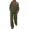 thumbnail image 1 of Wutalume Women's Fashionable Long Sleeve Casual 2-Piece Set, Loose Sweatshirt and Wide Leg Joggers, Sporty Loungewear Outfit,Army Green L, 1 of 7