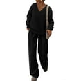thumbnail image 1 of Wutalume Women's Fashionable Long Sleeve Casual 2-Piece Set, Loose Sweatshirt and Wide Leg Joggers, Sporty Loungewear Outfit,Black L, 1 of 7