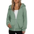 thumbnail image 1 of Wutalume Women's Fashionable Oversized Hooded Casual Sweatshirt with Zip-Up Solid Colour Jacket, Plush Lining, Warm and Comfortable, Perfect for Everyday Use and Layering,Light Green L, 1 of 4