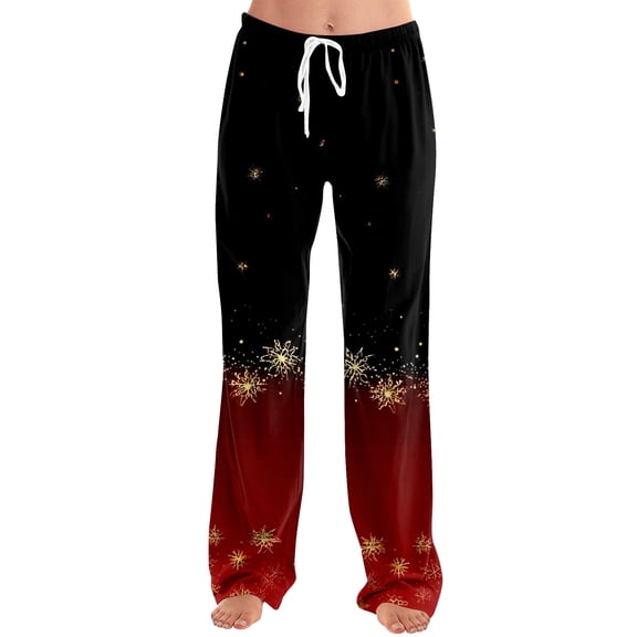Wutalume Women's Festive Drawstring Christmas Printed Casual Pants with Relaxed Fit, Ideal for Home Wear, Lounging, and Casual Outings,Black XL