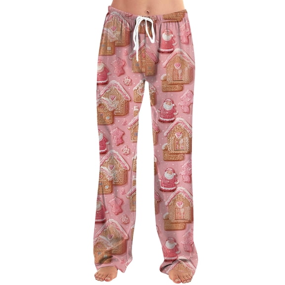 Wutalume Women's Festive Drawstring Christmas Printed Casual Pants with Relaxed Fit, Ideal for Home Wear, Lounging, and Casual Outings,Pink S