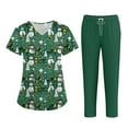 thumbnail image 1 of Wutalume Women's Festive Healthcare Scrub Set, Christmas Pattern Short Sleeve Top and Work Pants, Medical Work Uniform,Army Green L, 1 of 6