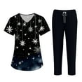 thumbnail image 1 of Wutalume Women's Festive Healthcare Scrub Set, Christmas Pattern Short Sleeve Top and Work Pants, Medical Work Uniform,Black 3XL, 1 of 6
