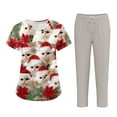 thumbnail image 1 of Wutalume Women's Festive Healthcare Scrub Set, Christmas Pattern Short Sleeve Top and Work Pants, Medical Work Uniform,Complexion L, 1 of 5