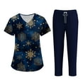 thumbnail image 1 of Wutalume Women's Festive Healthcare Scrub Set, Christmas Pattern Short Sleeve Top and Work Pants, Medical Work Uniform,Navy XL, 1 of 6