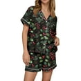 thumbnail image 1 of Wutalume Women's Festive Print Short Sleeve Pajama Set, Casual Button Down Top and Shorts, Christmas Themed Sleepwear,Black L, 1 of 7