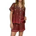 thumbnail image 1 of Wutalume Women's Festive Print Short Sleeve Pajama Set, Casual Button Down Top and Shorts, Christmas Themed Sleepwear,Deep Red XL, 1 of 7