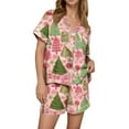 thumbnail image 1 of Wutalume Women's Festive Print Short Sleeve Pajama Set, Casual Button Down Top and Shorts, Christmas Themed Sleepwear,Pink L, 1 of 7