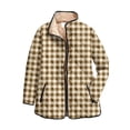 thumbnail image 1 of Wutalume Women's Floral Print Stand Up Collar Pleated Cotton Long Sleeved Button Cotton Jacket, Retro Check Pattern, Vintage Style, Perfect for Seasonal Fashion,Beige L, 1 of 5