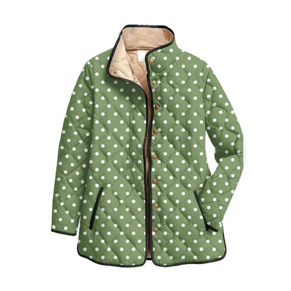 Wutalume Women's Floral Print Stand Up Collar Pleated Cotton Long Sleeved Button Cotton Jacket, Vintage Style, Comfortable Fit, Perfect for Spring and Fall Fashion,Army Green L