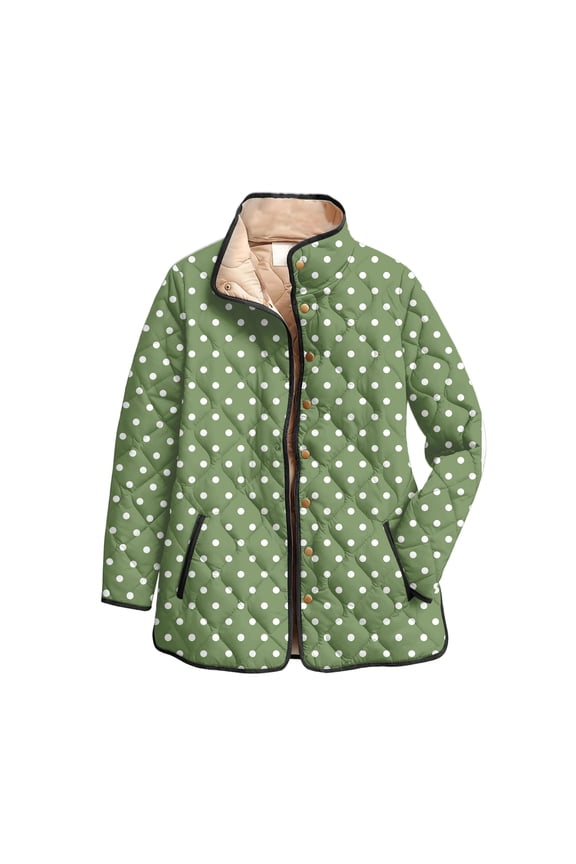 Women's Floral Print Stand Up Collar Pleated Cotton Long Sleeved Button Cotton Jacket, Vintage Style, Comfortable Fit, Perfect for Spring and Fall Fashion,Army Green L