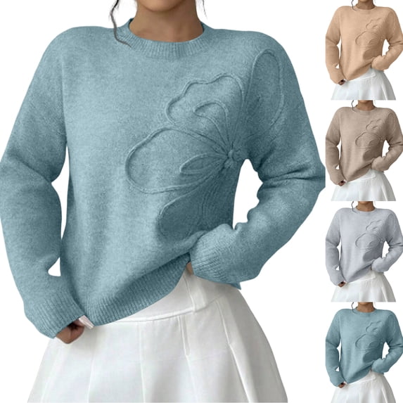 Wutalume Women's Floral Round Neck Knitted Sweater with Pockets, Button Front Sweater Coat, Long Sleeve Stylish Top for Layering and Outdoor Wear,Khaki XL