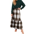 thumbnail image 1 of Wutalume Women's Flowy Plaid Ruffled Long Skirt, High Waist Elastic Waistband, Vintage Inspired Pleated Skirt for Fall and Winter,Khaki L, 1 of 6