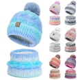 thumbnail image 1 of Wutalume Women's Gradient Pom Pom Beanie and Scarf Set, Contrast Color Winter Knit Hat, Warm Two-Piece Set for Fashion and Function,Watermelon Red, 1 of 8