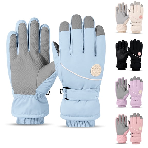 Wutalume Women's Heart Print Fleece Ski Gloves, Touchscreen Winter Gloves for Snowboarding, Cycling, and Cold Weather Outdoor Sports,Beige