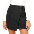 thumbnail image 1 of Wutalume Women's High Waist Suede Faux Leather Asymmetric Hem Mini Skirt, Solid Color with Zipper Detail, Edgy Style for Night Out and Party,Black L, 1 of 4