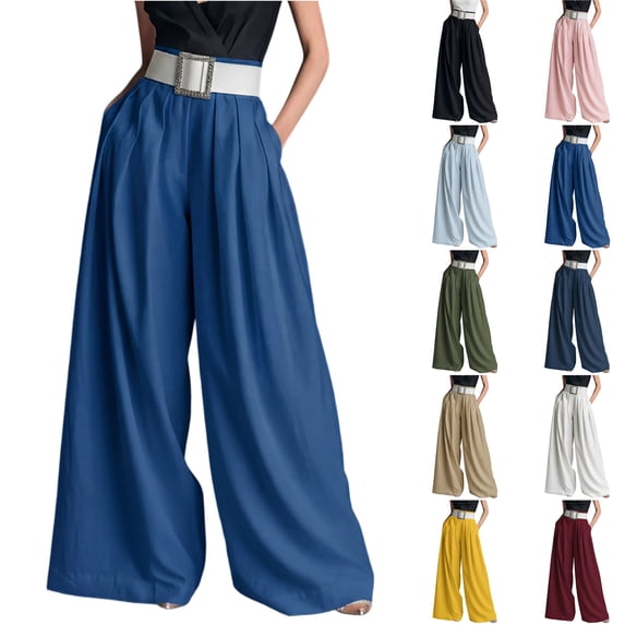 Wutalume Women's High Waisted Wide Leg Pants - Loose Casual Trousers with Pockets and Elastic Waist, Solid Color Fashion,Wine M