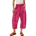 thumbnail image 1 of Wutalume Women's High Waisted Wide Leg Straight Leg Spliced Pocket Casual Cropped Ankle Pants Summer Beach Trousers,Hot Pink 2XL, 1 of 4