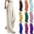 thumbnail image 1 of Wutalume Women's High Waisted Wide Leg Trousers - Business Casual Work Pants with Pockets, Solid Color Dressy for Office,Royal Blue XL, 1 of 7