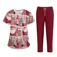 thumbnail image 1 of Wutalume Women's Holiday Print Medical Uniform Set, Short Sleeve V-Neck Top with Pockets and Pants, Nurse Scrub Outfit,Red XL, 1 of 6