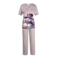 thumbnail image 1 of Wutalume Women's Holiday Print V-Neck Short Sleeve Scrub Set, Festive Top with Pockets and Work Pants, Medical Uniform Outfit,Purple S, 1 of 5
