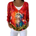 thumbnail image 1 of Wutalume Women's Holiday Themed Long Sleeve Christmas Snowman Snowflake Print Jacket Cardigan, Festive and Comfortable Knitwear for Seasonal Celebrations,Vermilion 2XL, 1 of 5