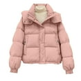 thumbnail image 1 of Wutalume Women's Hooded Coat Ladies Winter Cotton Coat Thickened Warm Jacket, Solid Color, Loose Fit, Fashionable Design with Stand Collar, Ideal for Casual and Outdoor Wear,Pink M, 1 of 4