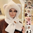 thumbnail image 1 of Wutalume Women's Hooded Scarf One-Piece Winter Hat, Crossover Neck Warmer Design, Thick Plush Beanie for Cycling and Cold Days,Pink, 1 of 4