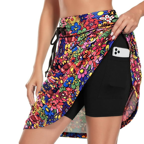 Wutalume Women's Knee-Length Sports Skirt with Pockets, High Waist Tennis Golf Casual Skirt, Stretch Fabric for Active and Leisure,Red 2XL