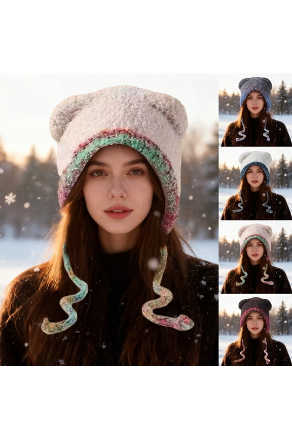 Women's Lace Trim Plush Beanie, Thickened Toque Style Winter Hat, Yarn Knit Cap with Elegant Detail for Cold Weather,Beige